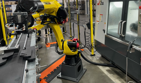 A robot tending a CNC machine