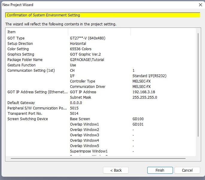 Parameters for new HMI project