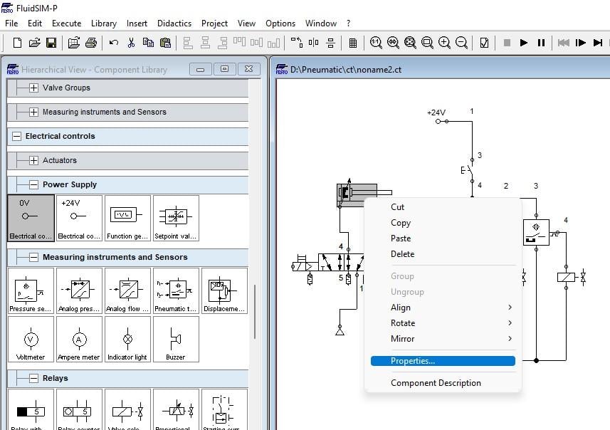 Properties for a pneumatic component