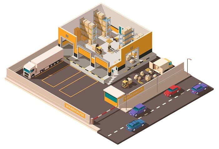 3D render of the layout floor plan of a warehouse